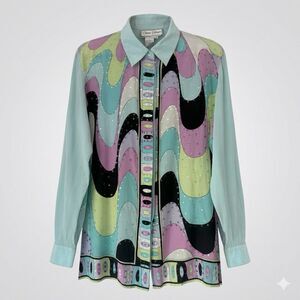 Diane Gilman Silk Sequin Blouse 80s Glamoratti Statement Top Party Luxe Abstract